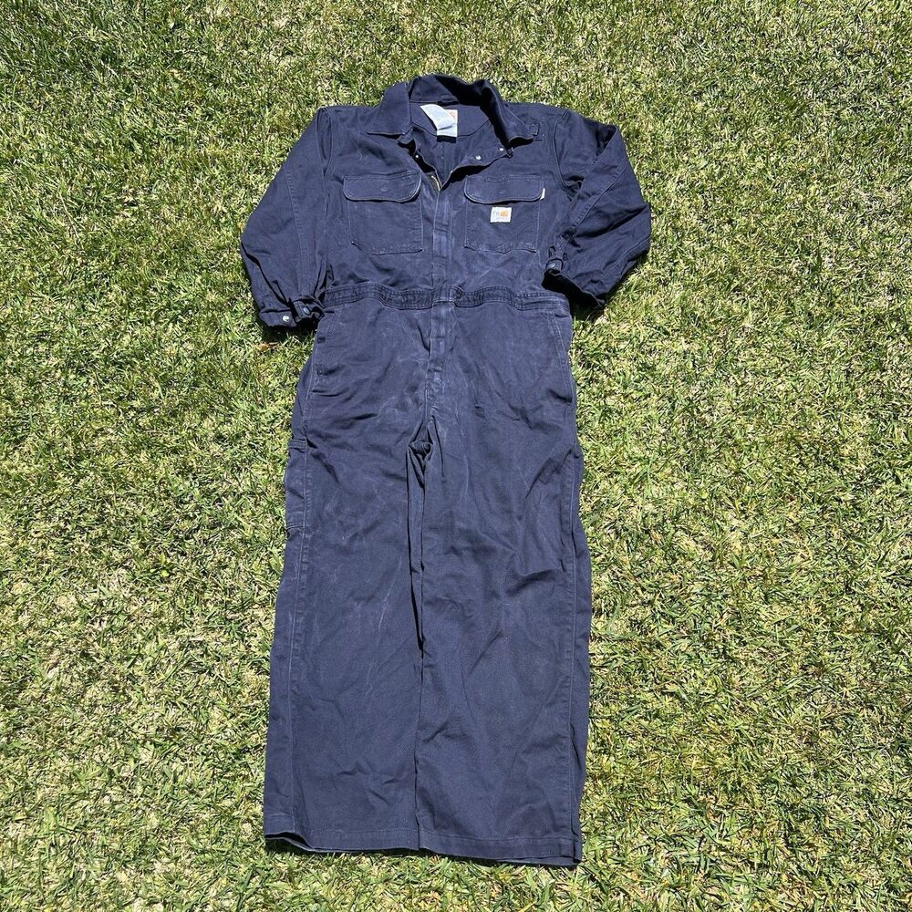 Carhartt FR Coveralls Mens 42  Blue Flame Resistant Workwear Zip Utility